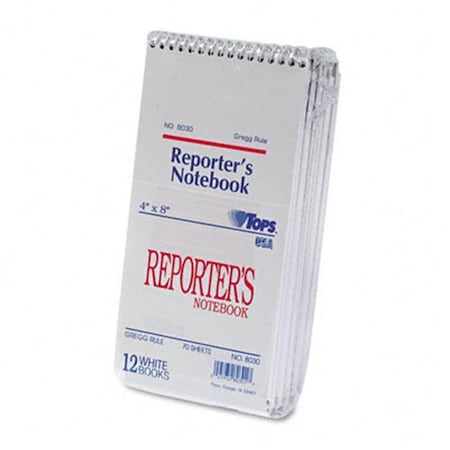 Tops Tops 8030 Reporter Notebook  Gregg Rule  4 x 8  White  12 70-Sheet Pads Pack 8030